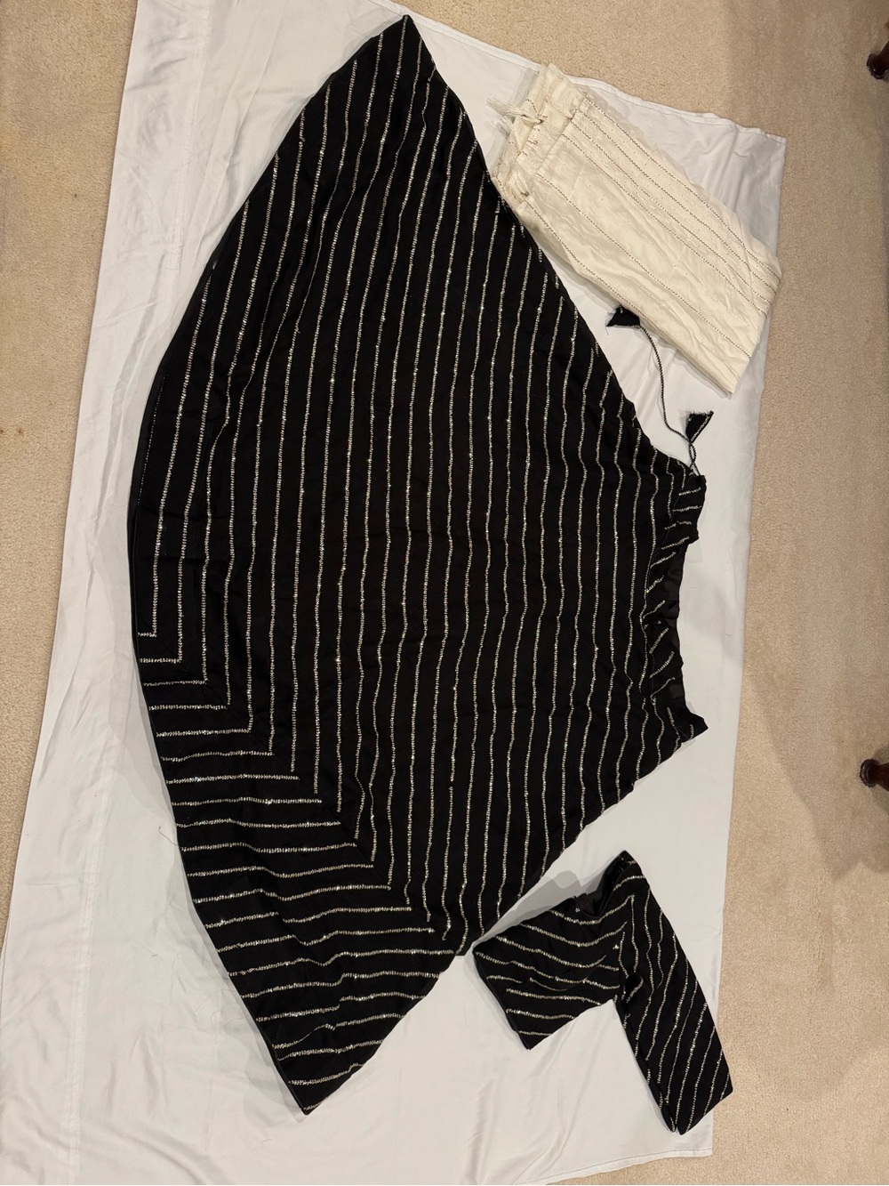 Striped Black Indian Lahenga with gold Metallic Accent